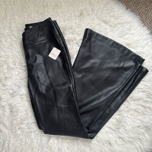 NWT Free People Vegan Black Leather Venice Beach Flare Pants